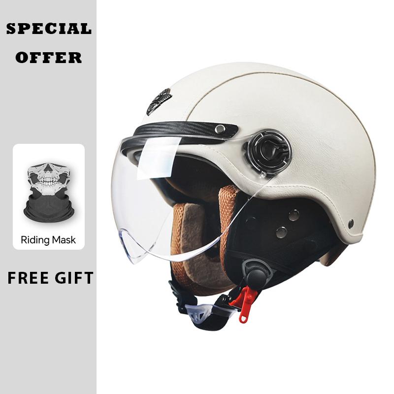 Vintage Motorcycle Helmet ECE DOT Approved Men Women Leather Jet Helmet Open Half Dirt Bike Helmet Electric Riding Cascos
