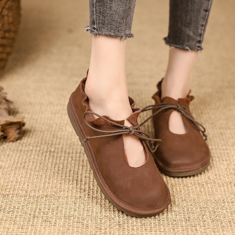 Spring Summer Female Soft Original Flats Shoes Women Lace Up Genuine Leather Comfort Luxury Elegant Shoes for Ladies Zapatos