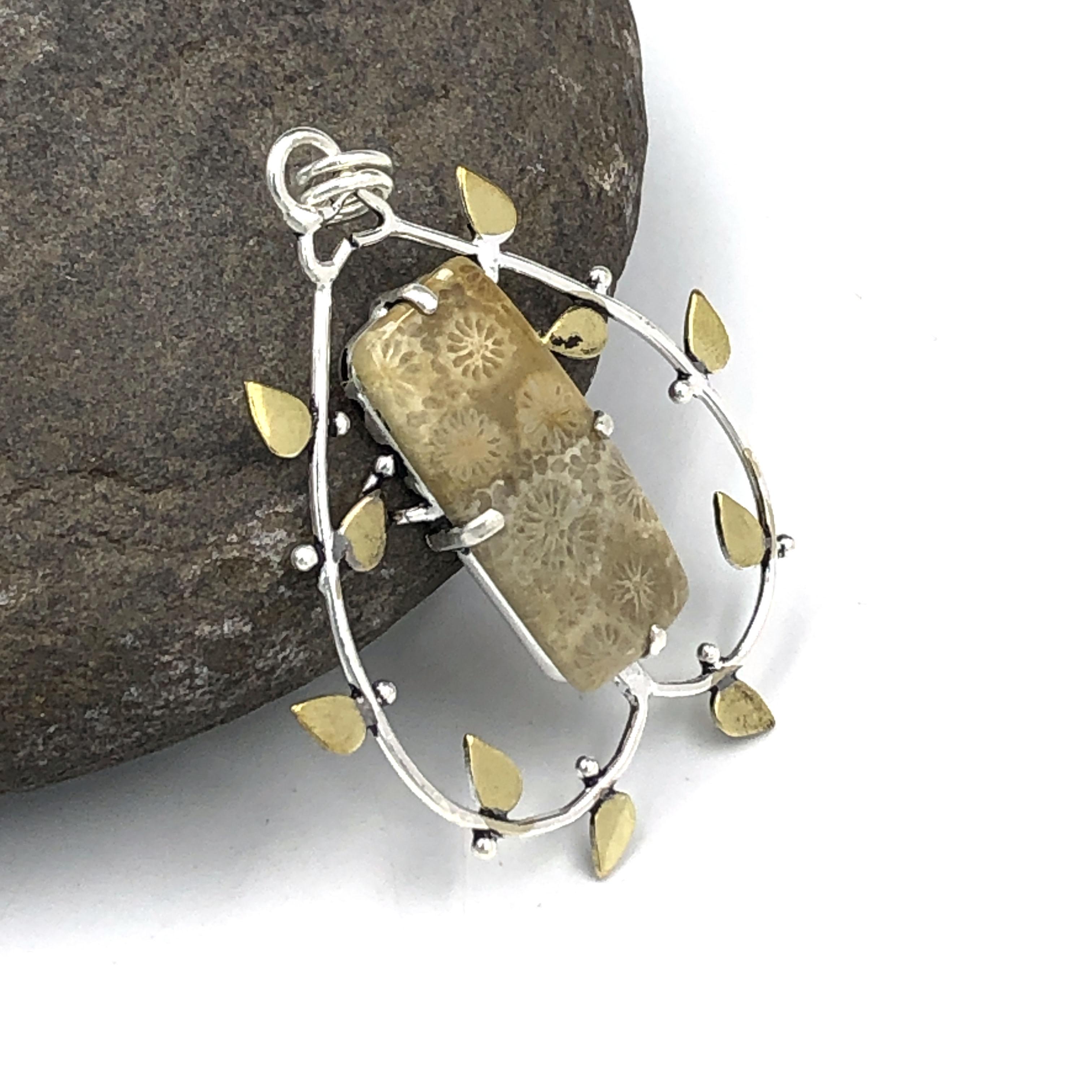 

Natural Yellow Fossil Coral Gemstone 925 Sterling Silver Jewelry Pendant 2.08 AJP-108