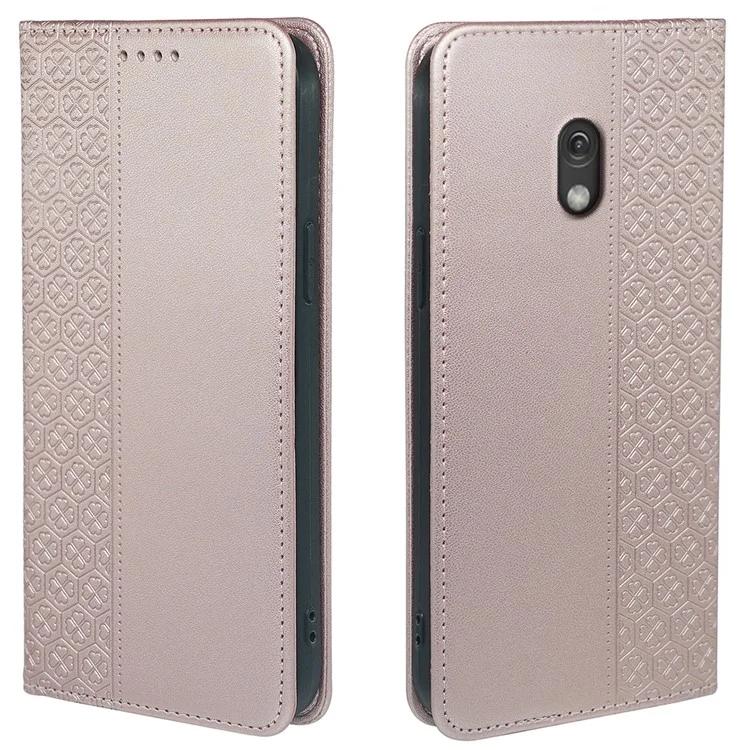 

For Nokia 235 4G (2024) Case Four-Leaf Clover Leather Wallet Protective Cover 3 Card Slots - Rose Gold
