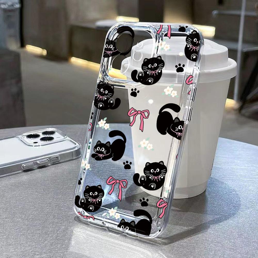 Cute Cartoon Cat Phone Case For IPhone 17 Pro Max Case IPhone 15 16 13 14 11 12 Pro Max 17Air 16e 15 Plus Case Soft Clear Cover