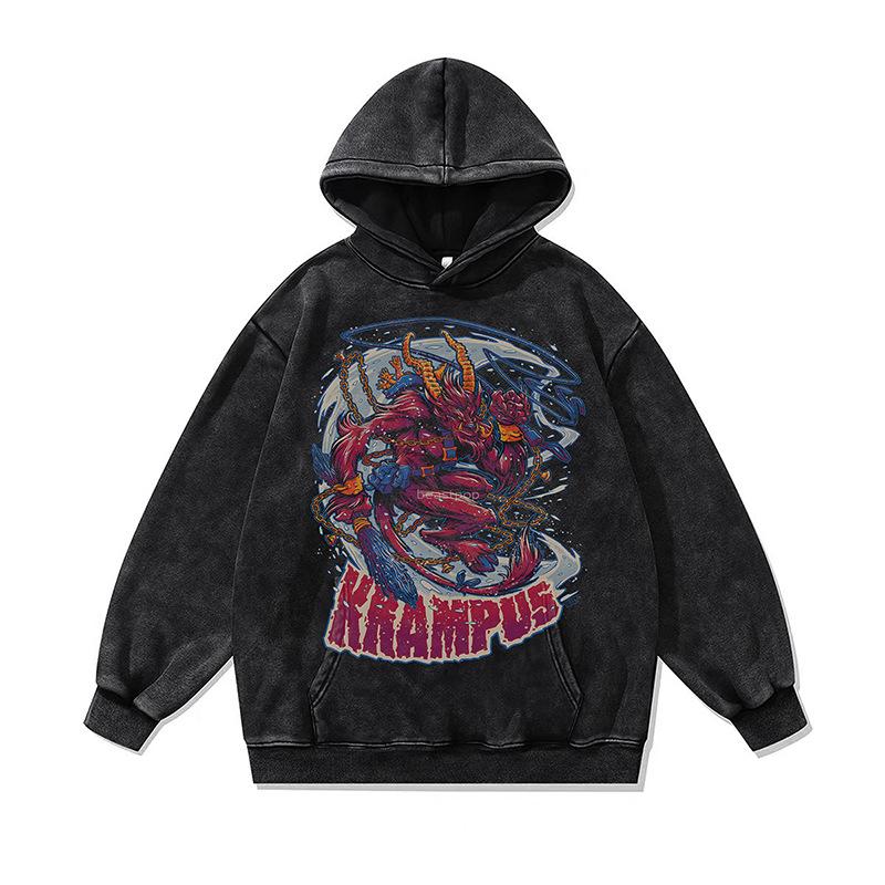 American Retro Skull Print Hoodie Jacket Autumn And Winter Heavy Washed Old Hooded Sweater Men And Women