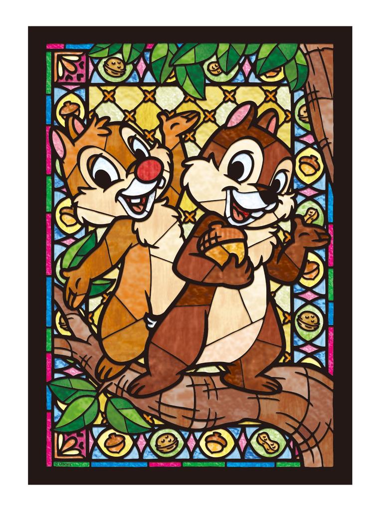 Tenyo in Gyutto Series Jigsaw Puzzle Disney Chip Dale Stained Glass Stained Art with Service Card (Tenyo) [Made Japan] 266-Piece & (18.2x25.7cm)