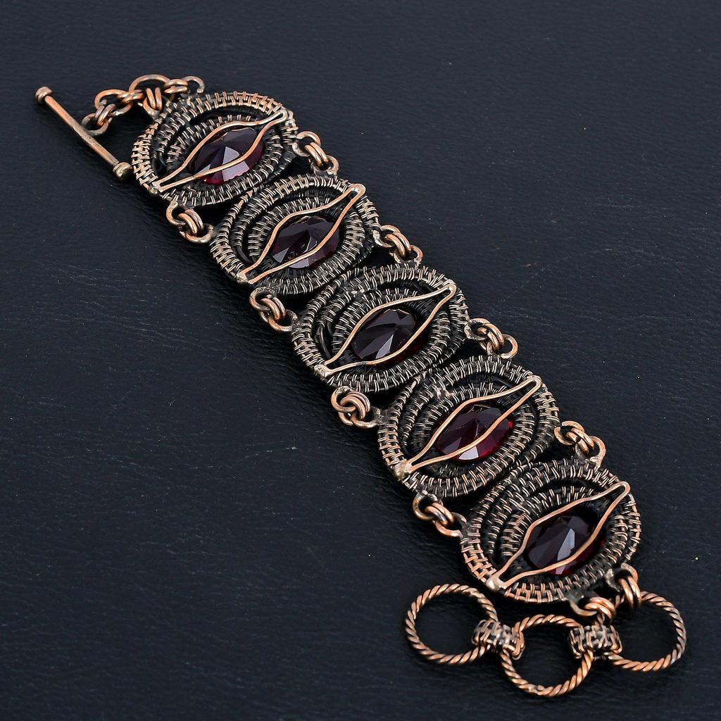 Granat Armreif, 999 Kupferdraht umwickelter Manschettenarmreif, Verstellbarer Armreif, Edelstein Schmuck Geschenk für Mama, Handgefertigt, Brandneuer Schmuck