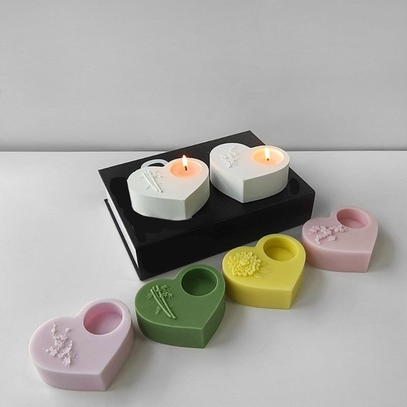 Epoxy Candlestick Silicone Mold Candle Base Mould Heart Shaped Candle Holder Molds Ornaments Home Decorations Mould