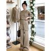 Korean Style Loose Knit Sweater & Lace Patchwork Wide-Leg Pants Set for Women