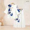 Women Plus Size Two Piece Set Round Neck Flared Half Sleeve Printed Black Top Long Skirt