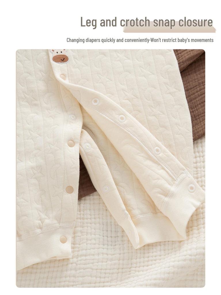 Infant Quilted Cotton Romper: Autumn-Winter, Warm Three-Layer Design, Size 90, Stylish & Cozy