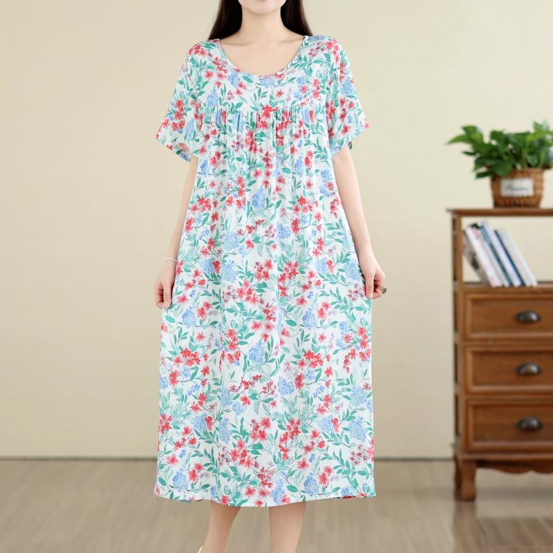 DIMANAF New 2026 Summer Women Plus Size Vintage Lady Long Dress Floral Print Beach sundress Loose Oversize Cotton