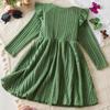 Girls Fashion Cute Fly Sleeve Long Sleeve Princess Dress Solid Color Dresses
