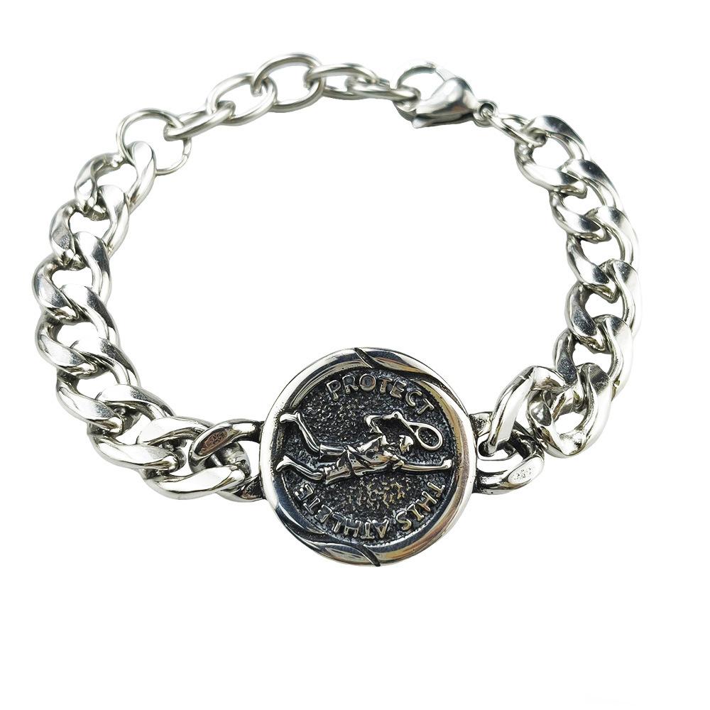 Hip Hop Stainless Steel Vintage Punk Skull Head Dragon Pattern Round Brand Sports Men's Bracelet Accessories