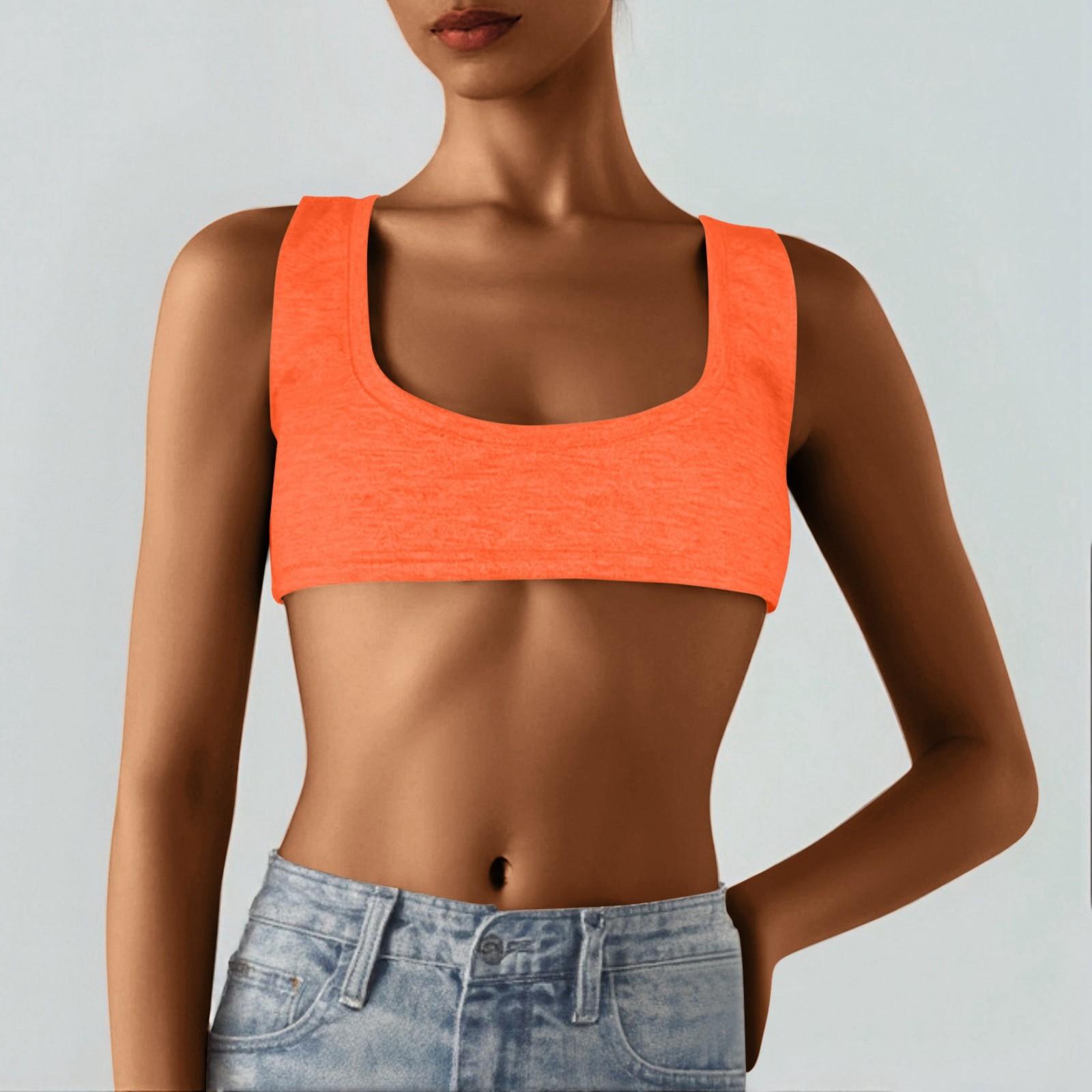 

Women s Two Yuan Color Breast Short T-shirt Cute Day Sexy Crop Sleeveless T-shirt M оранжевый