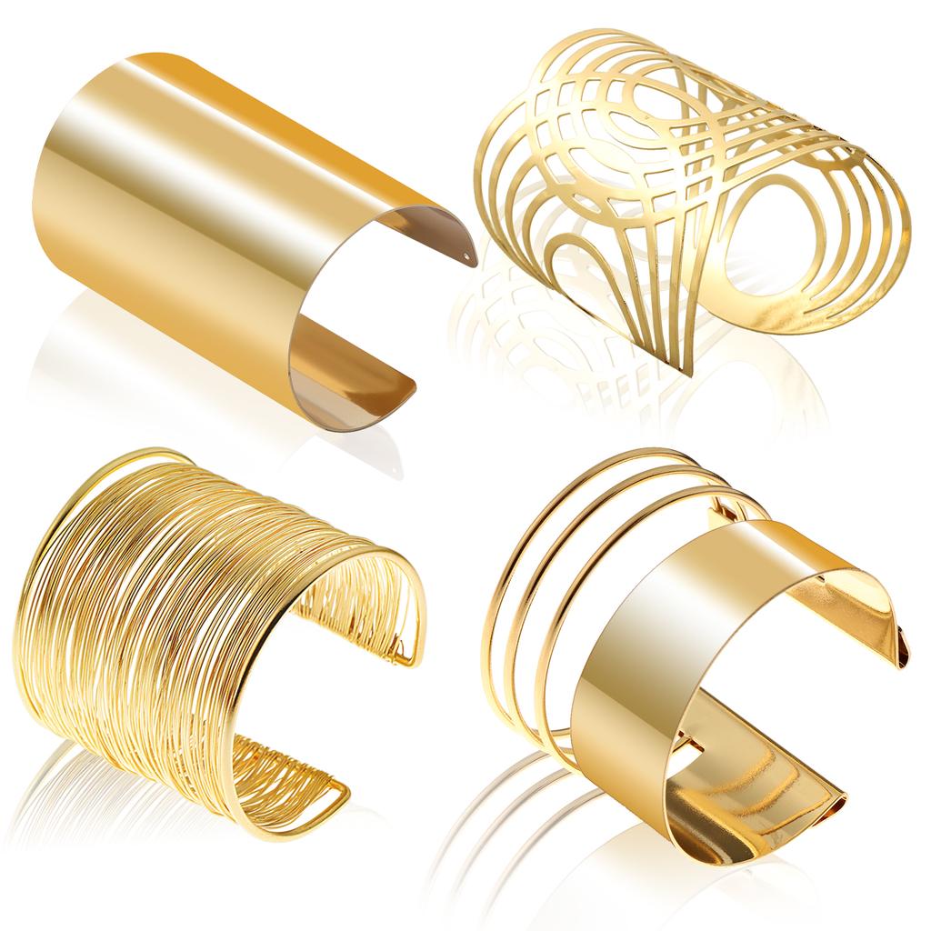 4 Pcs Gold Manschette Armreif Armband Für Frauen Öffnen Breite Draht Armbänder Gold