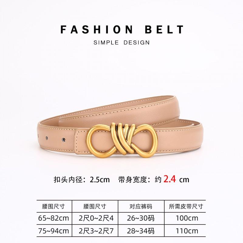 Womens Genuine Leather Belt With Zinc Alloy Buckle Slim 2.4cm Waistband Business Casual Outfits Adjustable 100/110cm