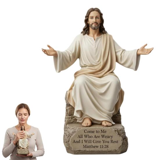 Jesus Open Arm Blessing Statue with Bible Verse Base Resin Christian Figurine Inspirational Religious Sculpture for Desk Mantel Prayer Room