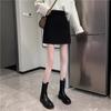Plus Size High Waist Slimming Woolen A-Line Mini Skirt for Women - Autumn/Winter Korean Style, Versatile Petite Black Skirt.