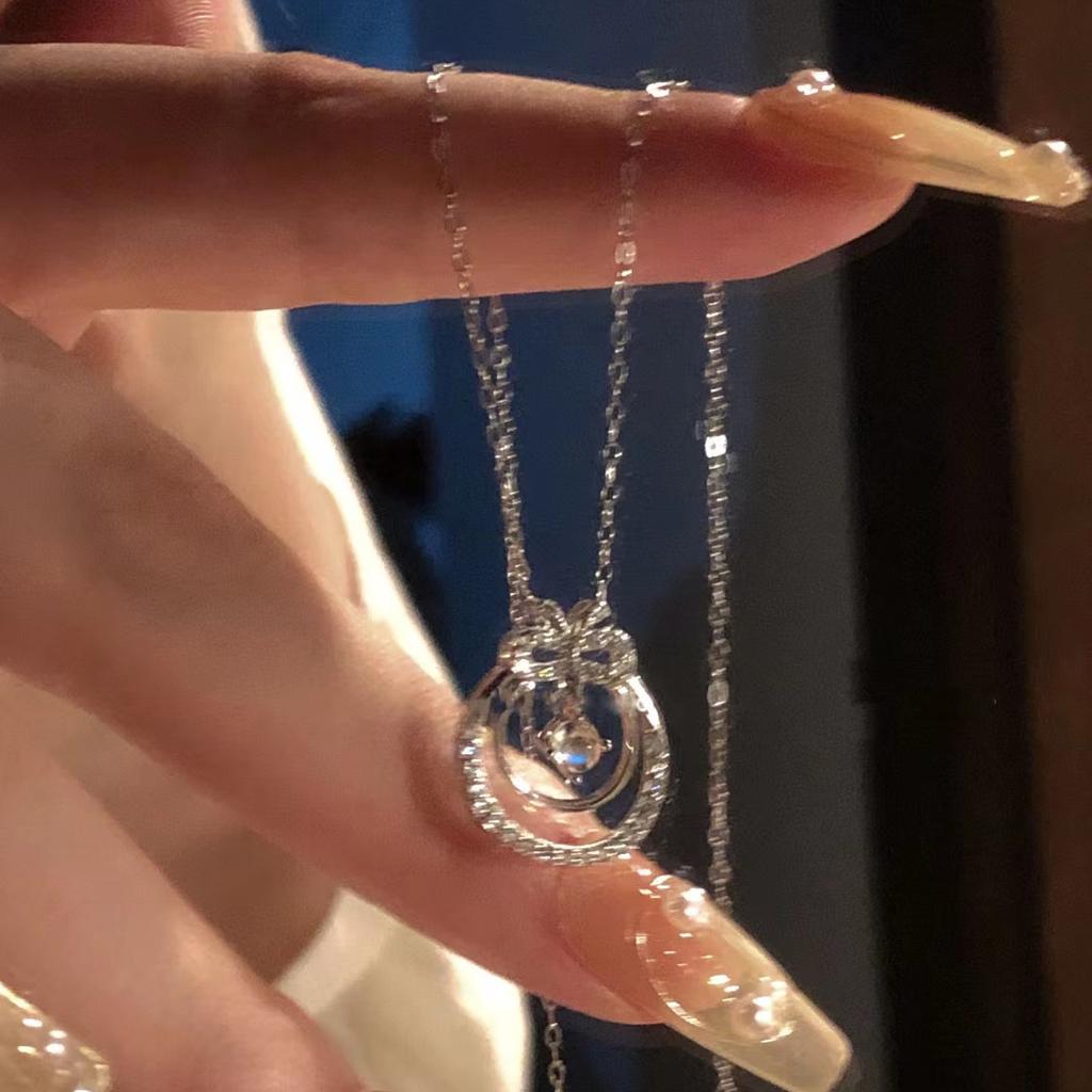 JMXD-Moonstone Wreath Bow Necklace Women's Light Luxury Sweet Temperament Clavicle Chain New Year's Gift