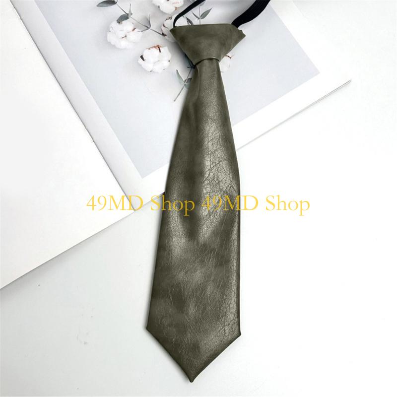 49MD Harajuku Tie Women Men Student Uniform Faux Leather Color Pre Tied Necktie