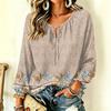 Damen Vintage Blumenmuster Halsschleife Vorne Langarm Rüschen Pullover Top