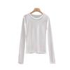 Schlankes und schmales Spice Girl Top Herbst Leicht Transparent Rundhalsausschnitt Jacquard-Struktur Langarm-T-Shirt Vorderseite Schulter Unterseite Hemd Damen