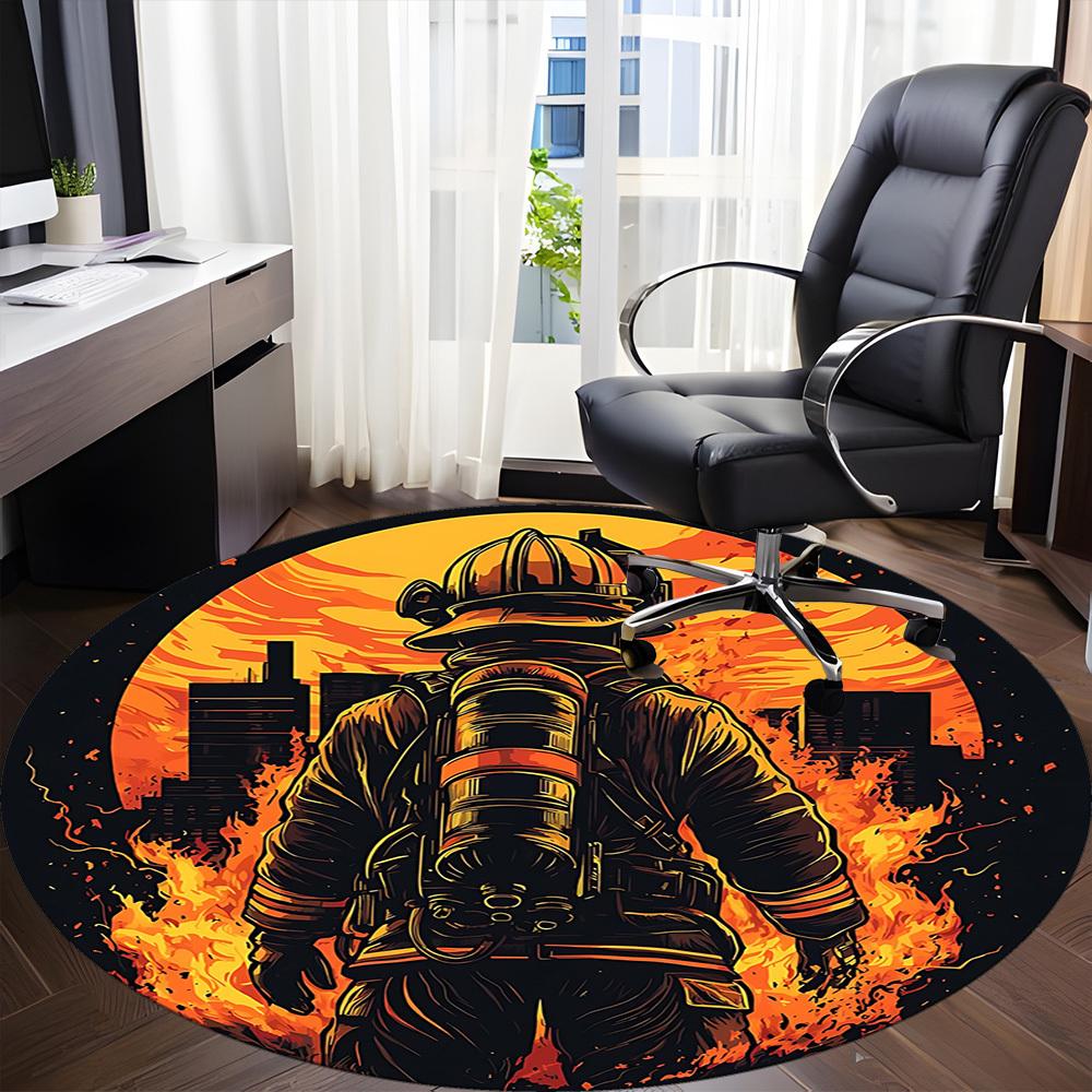 1pc Firefighter Hero Office Round Area Rug,  Mat Suitable ForOffice, Under Office Chairs Bedroom Living Room Home Decor, Room Deco