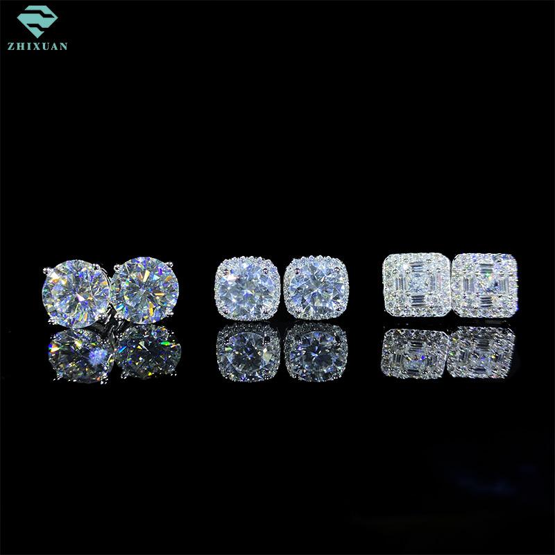 Luxury VVS Moissanite Diamond 925 Silver Solid Gold Stud Earrings Baguette Cut Men Women Moissanite Earrings