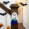Seasonal Wooden Decorations Halloween Ghost Hanging Sign with Hemp Rope, Cute Rustic Pendants for Home Party Wall Holiday Decor