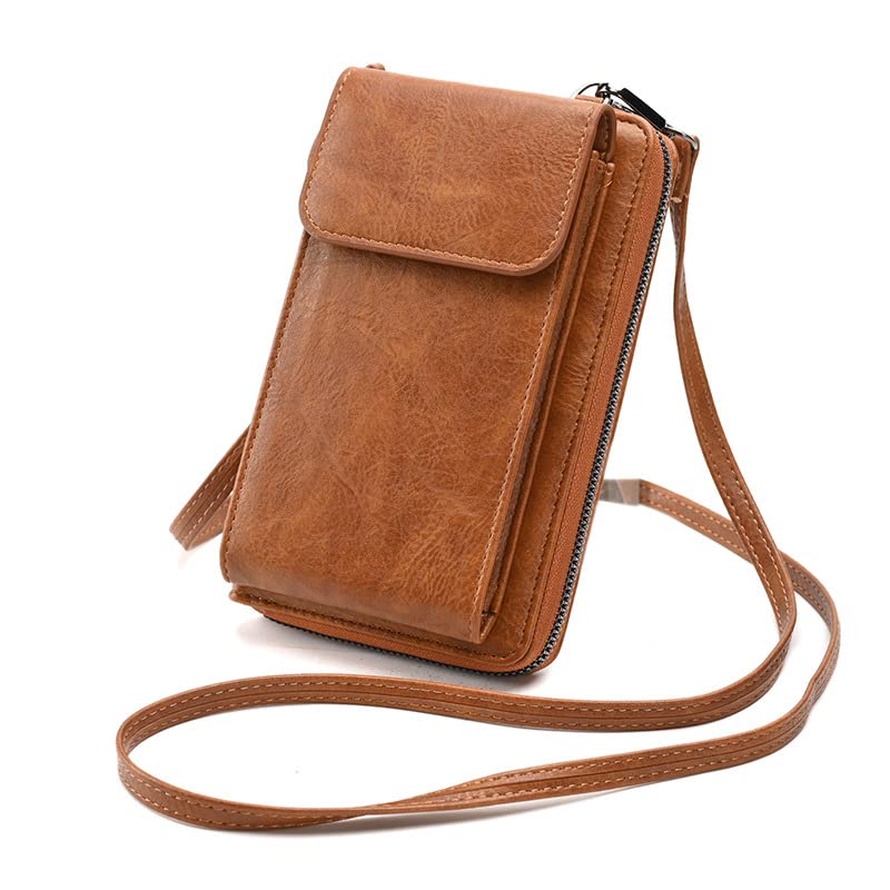 KOCOMART Smartphone Shoulder Crossbody Smartphone Pouch for Stylish and Cute Smartphone Bag with Card Pass Compatible with iPhone and Brown Bag,