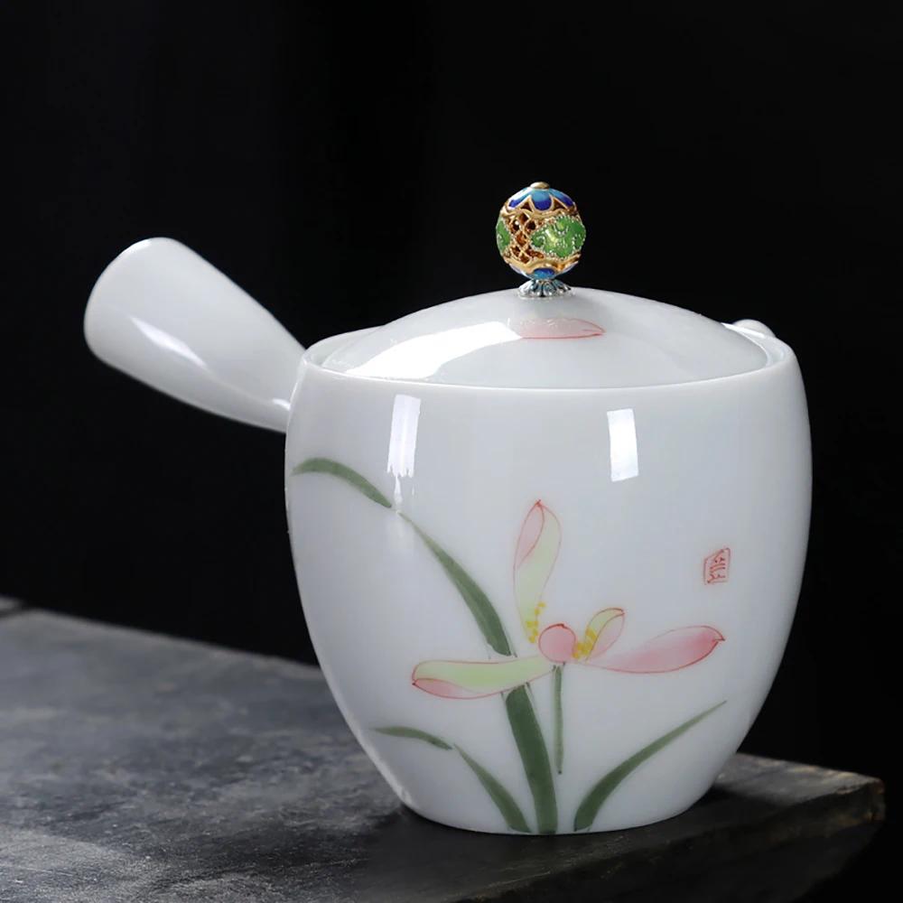 Hand painted teapot single pot hand with handle anti scalding side handle teapots fat white Kung Fu tea set small tea pot