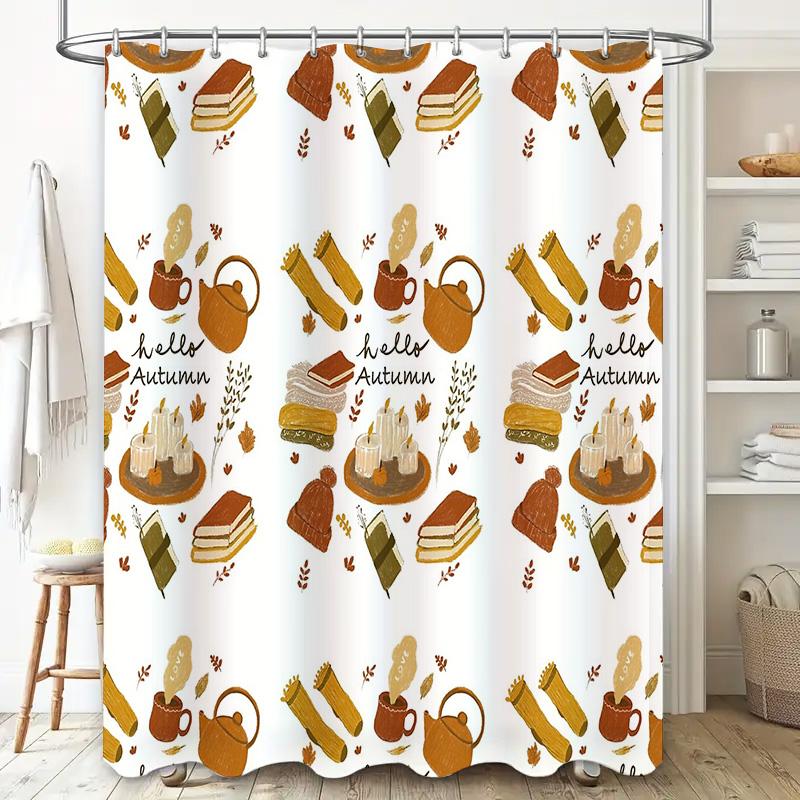 Fall Themed Shower Curtain Farmhouse Decor Autumn Leaves Pattern Bathroom Curtains Rustic Home Decor Thanksgiving Holiday Shower