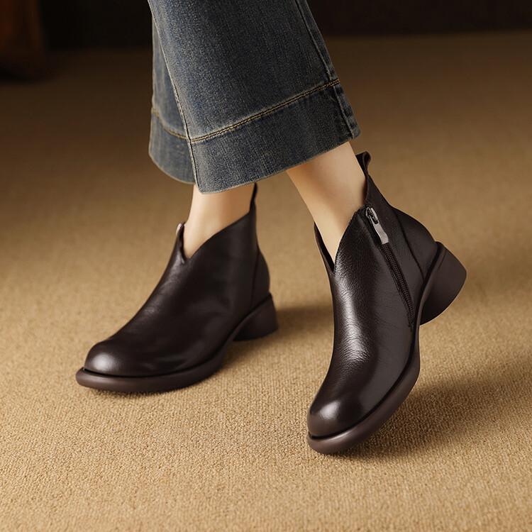 Móda Nové Podzim Zima Pravá Kůže Dámské Boty Módní Kulatá Špička Kotníkové Boty pro Ženy Krátké Boty Boty Hrubý Podpatek Botines Mujer
