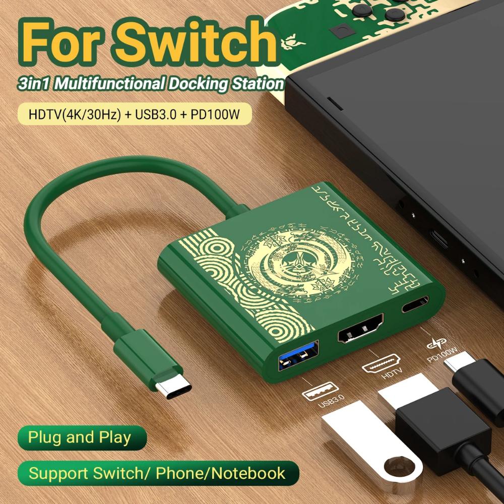 FOR Portable Nintendo Switch Docking Station TYPE-C Hub with HDMI and USB 3.0 Perfect for Travel and Gaming