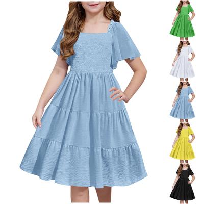 Children's Summer Party Led Backless Hubble-bubble Sleeve Girls Fold Cute Princess Dress With Short Sleeves
