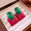 Silver Needle Ankara Red Geometric Stud Earrings Female Korean Ins Fashion Design Earrings High-end Exquisite Earrings