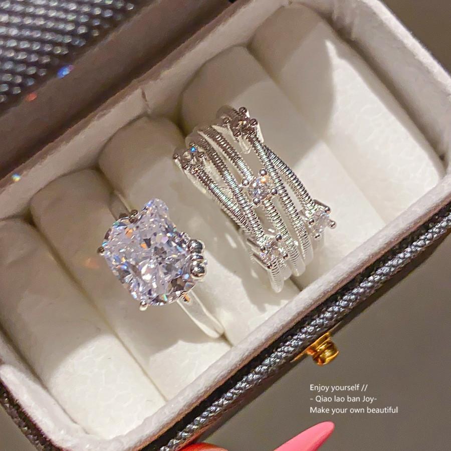 Modern Minimalist Multilayer Zircon Ring For Women With Geometric Design Gift