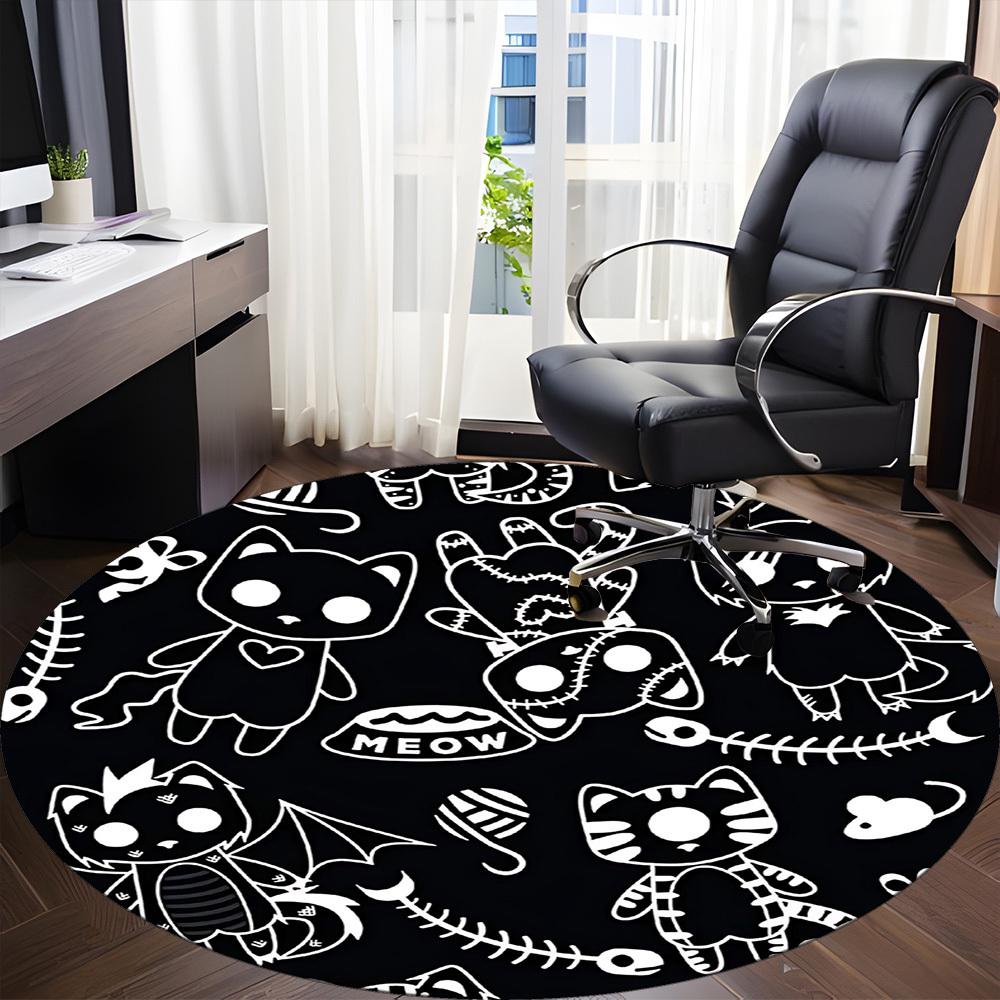 1PC Cat Halloween Office Round Area Rug, Mat Suitable For Office, Under Office Chairs Bedroom Living Room Home Decor, Room Deco