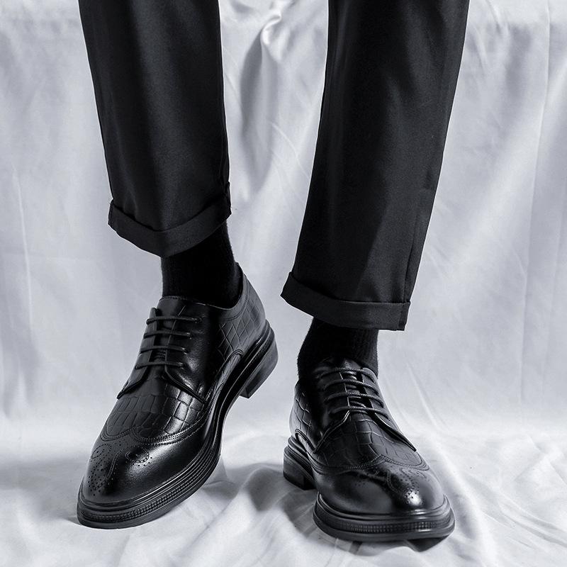Black Business Dress Men'S British Style Lace-Up Versatile Trendy Leather Shoes Casual Men'S Shoes 9625-R