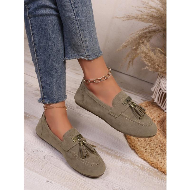 Damen Übergröße Quasten Einfarbig Flache Slipper Neue Herbst Leichte Bequeme Slip-On Schuhe