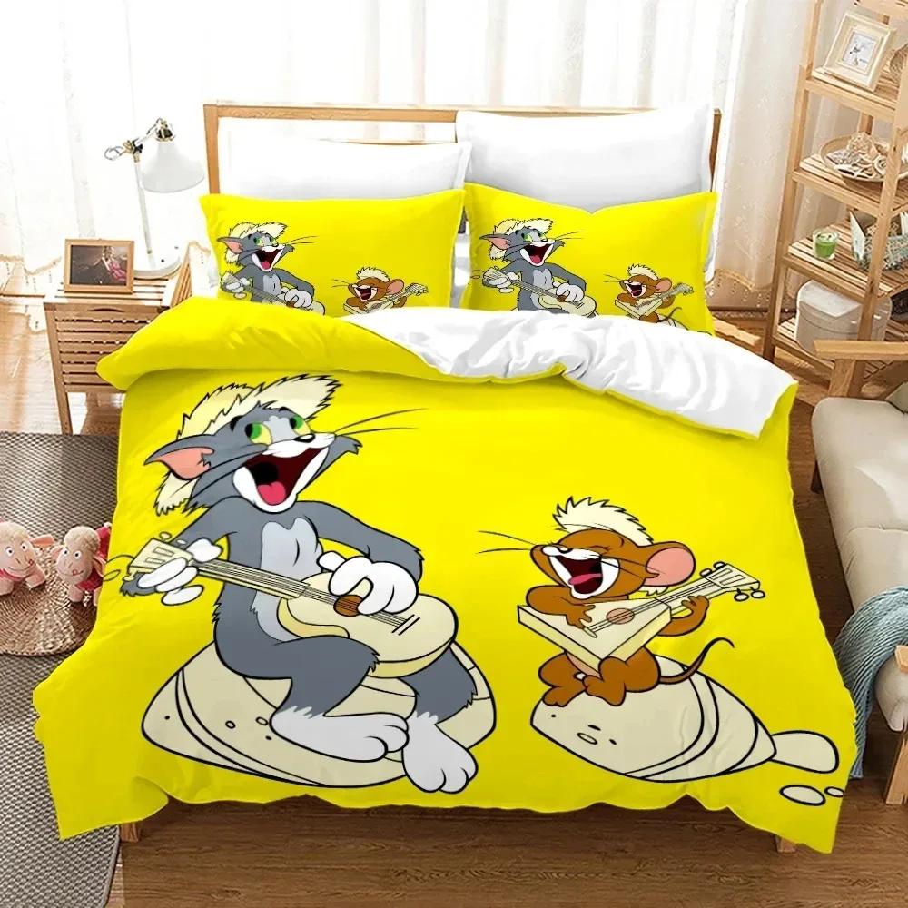 Cartoon T-Tom Muis en Kat Beddengoed Set J-Jerry Dekbedovertrek Beddengoed Set Dekbedhoes Kussensloop Dekbed King Queen Maat Jongens Volwassenen EU King(240*220cm)3pcs