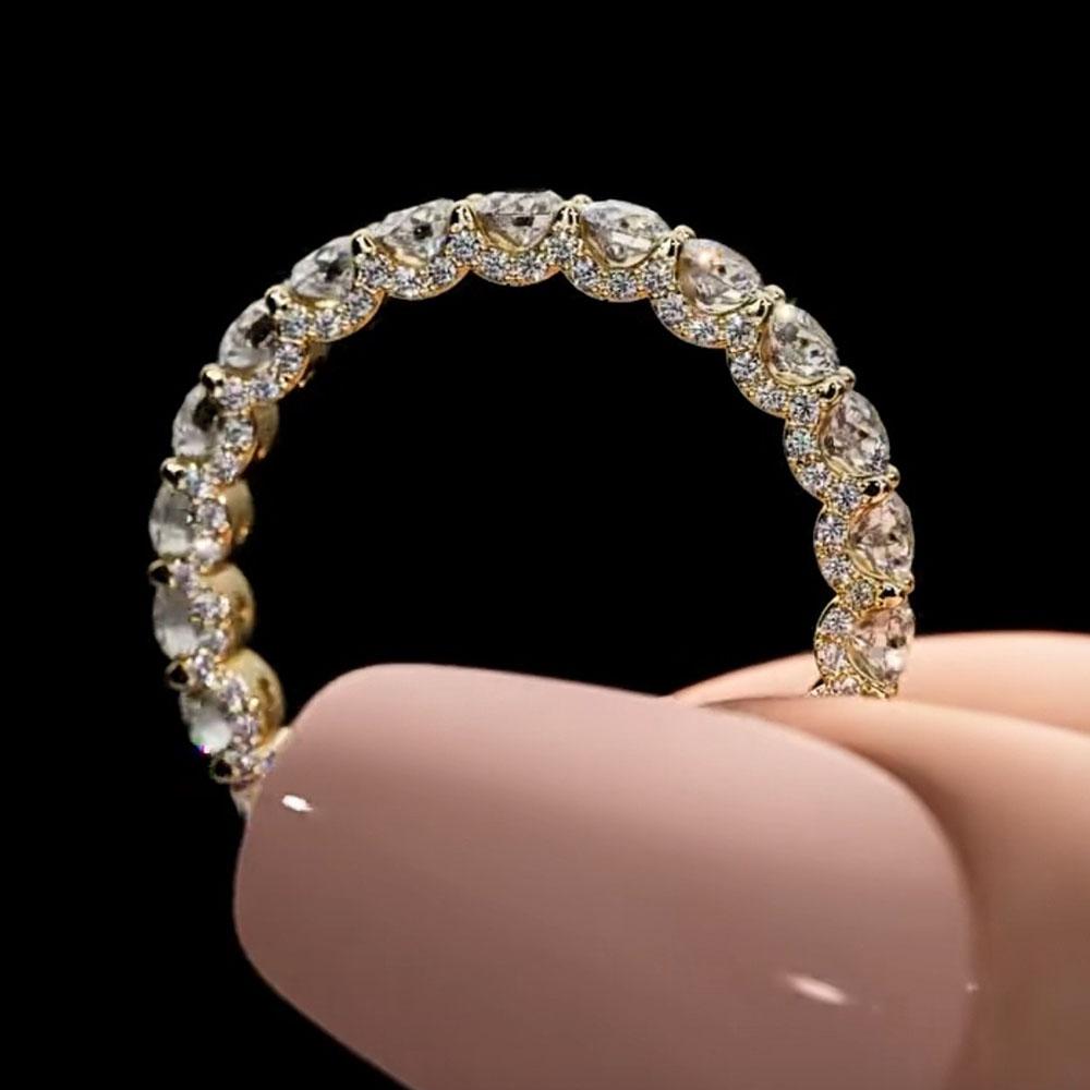 White Zircon Full Stone Wheel Ring Luxury Crystal Small Round Engagement Rings For Women Charm CopperColor Wedding Band Jewelry
