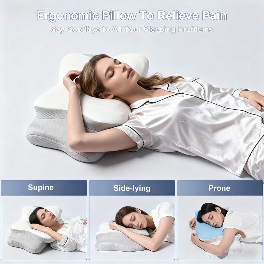 Neck Pillow for Back and Side Sleepers, Memory Foam Pillow, Cooling Removable Pillowcase, Breathable, Ergonomic Neck Support
