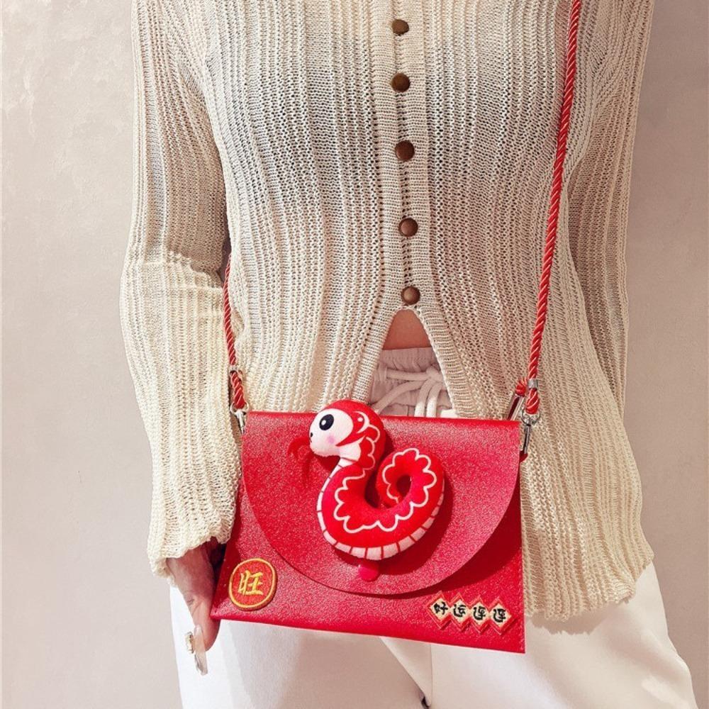Chinese PU Leather Red Envelope Cross Body Snake New Year Money Envelope Party Gifts