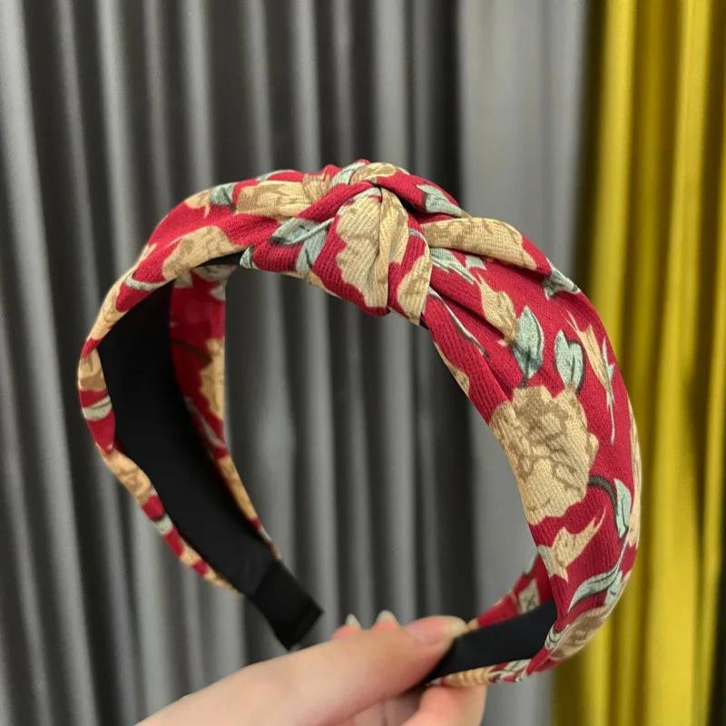 Nieuwe Vintage Geknoopte Hoofdband Stijlvolle Bedrukte Hoofdband voor Vrouwen Haarspeld Haaraccessoires