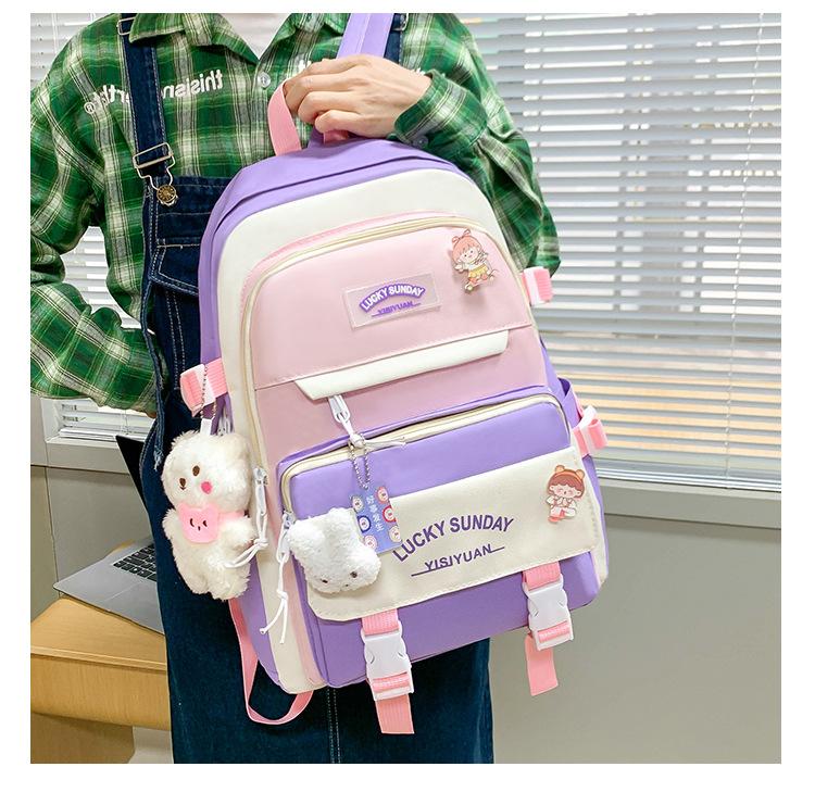 Schultasche Fünfteilige Schultasche für weibliche Grundschüler Campus klein frisch große Kapazität Mittelschule High School Rucksack Belastung