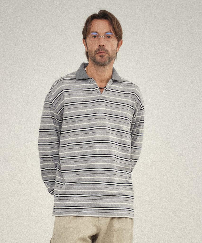 WMC Striped Collared Rugby Tee_Grey