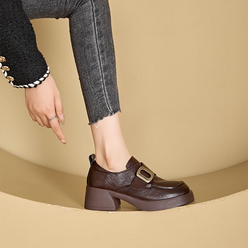 Spring and autumn leather women's platform Velcro small leather shoes women's buckle casual small single shoes women