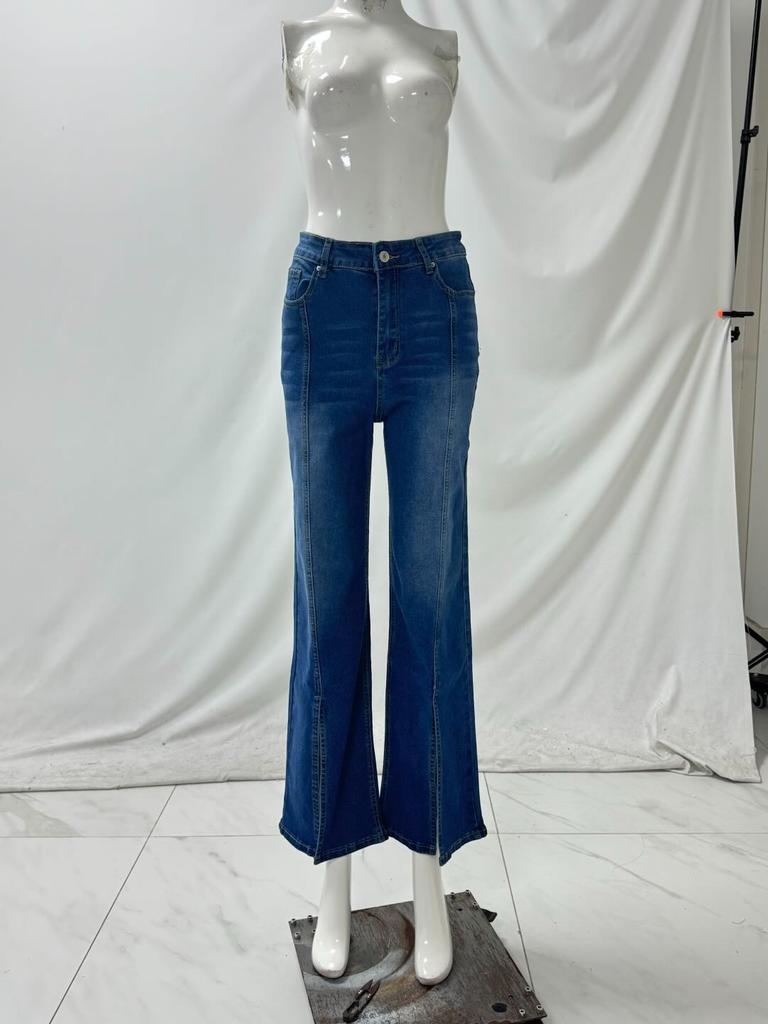 Women's Fashion Trend Slim Front Slit Wide Leg Stretch Jeans
