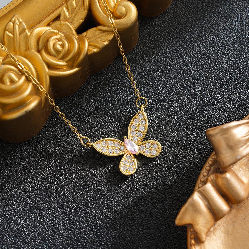 European Style Diamond Butterfly Necklace: White Gold Plated Choker for Women