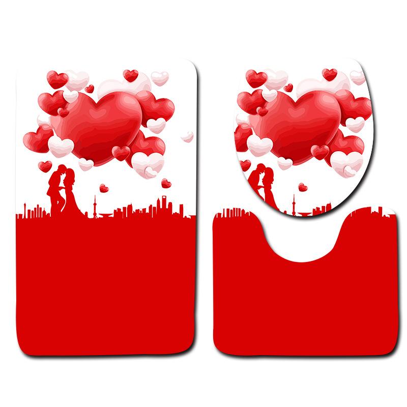 Romantic Dream Valentine'S Day Bathroom Toilet Floor Mat 3-Piece Set