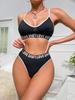High-end erotic underwear black pit strip letter temptation sexy underwear two-piece set sexy European and American suit